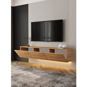 Neon Duvara Monte 3 Kapaklı TV Sehpası – 160 cm – Minimal Tasarım, Atlantik Çam