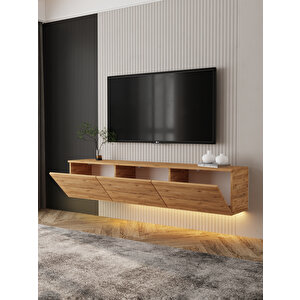 Neon Işıklı Duvara Monte Tv Ünitesi Atlantik Çam