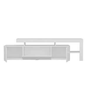 Beliz Modern LED Işıklı 3 Kapaklı, Raflı TV Sehpası – 192 cm, Beyaz