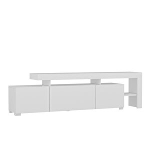 Beliz Modern LED Işıklı 3 Kapaklı, Raflı TV Sehpası – 192 cm, Beyaz