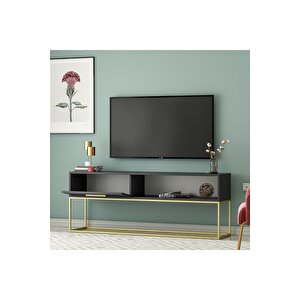 Mira Tv Sehpası Antrasit Metal Gold Ayaklı