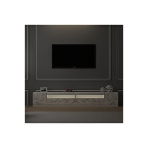 T008 Arya Işıklı Tv Sehpası Orma Mermer-beyaz Set