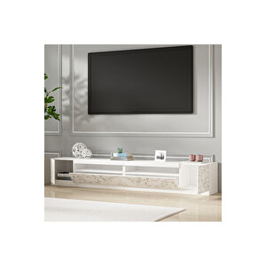 T008 Arya Işıklı Tv Sehpası Orma Mermer-beyaz Set