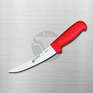 TRABISA 53113 Yüksek Kalite Paslanmaz Çelik 14.5 cm Keskin Kavisli Kasap Bıçağı Dana Kemiksiz Sıyırma Kırmızı Saplı