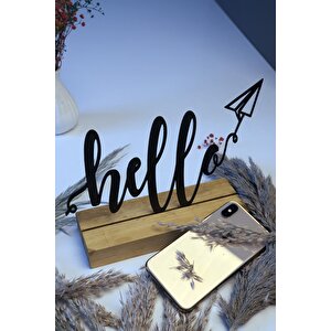 Hediyelik 25x16 Metal Ahşap Hello Masa Ve Raf Dekoru Yılbaşı Hediyesi