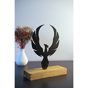 Hediyelik 23x15 Metal Ahşap Anka Kuşu Masa Ve Raf Dekoru Yılbaşı Hediyesi