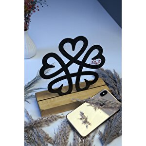 Hediyelik 18x18 Metal Ahşap Kalp Yoncası Masa Ve Raf Dekoru Yılbaşı Hediyesi