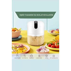 Şarjlı Mini El Rondosu Çelik 3 Bıçaklı 250 Ml Mutfak Robotu Hazneli Rondo Sebze Et Doğrayıcı Rende