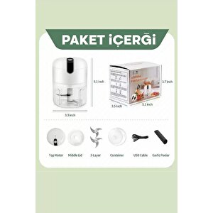 Şarjlı Mini El Rondosu Çelik 3 Bıçaklı 250 Ml Mutfak Robotu Hazneli Rondo Sebze Et Doğrayıcı Rende
