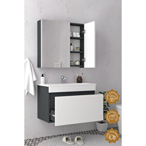 Mersin 65 Cm Mdf Banyo Dolabı Seti Antrasit Beyaz