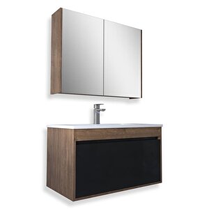 Mersin 65 Cm Mdf Banyo Dolabı Seti Kafkas Meşe - Siyah