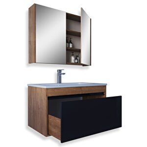 Mersin 65 Cm Mdf Banyo Dolabı Seti Kafkas Meşe - Siyah