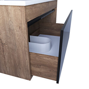 Mersin 65 Cm Mdf Banyo Dolabı Seti Kafkas Meşe - Siyah