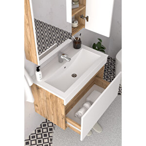Mersin 65 Cm Mdf Banyo Dolabı Seti Atlantik Çam - Beyaz