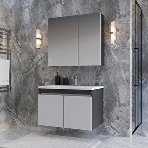 Tokyo 65 Cm Mdf Banyo Dolabı Seti Antrasit Beyaz