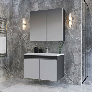 Tokyo 65 Cm Mdf Banyo Dolabı Seti Antrasit Beyaz
