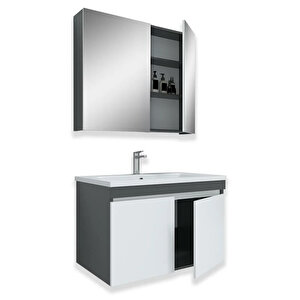 Tokyo 65 Cm Mdf Banyo Dolabı Seti Antrasit Beyaz