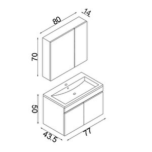 Teta Home Tokyo 80 Cm Mdf Banyo Dolabı Seti