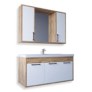 Lizbon 100 Cm Mdf Banyo Dolabı Seti Beyaz - Meşe
