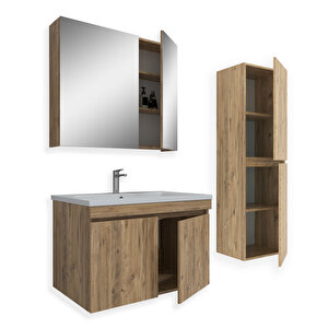Tokyo 80 Cm Mdf Banyo Dolabı Seti +boy Dolabı Atlantik Çam