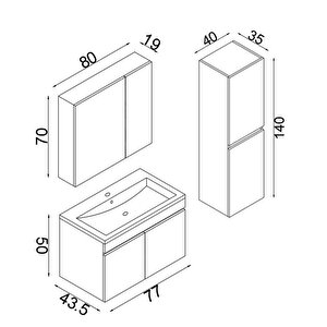 Teta Home Tokyo 80 Cm Mdf Banyo Dolabı Seti +boy Dolabı