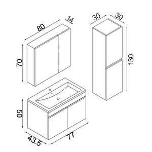 Teta Home Tokyo 80 Cm Mdf Banyo Dolabı Seti +boy Dolabı