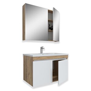 Tokyo 80 Cm Mdf Banyo Dolabı Seti Beyaz - Meşe