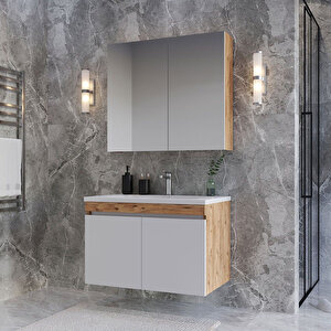 Tokyo 65 Cm Mdf Banyo Dolabı Seti Beyaz - Meşe