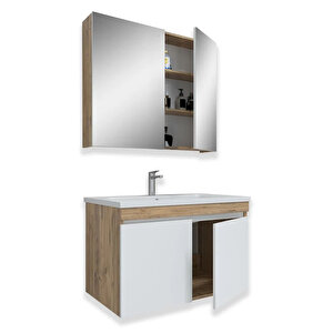 Tokyo 65 Cm Mdf Banyo Dolabı Seti Beyaz - Meşe