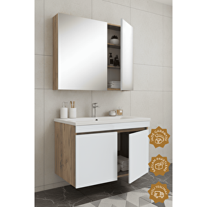 Tokyo 65 Cm Mdf Banyo Dolabı Seti Atlantik Çam - Beyaz