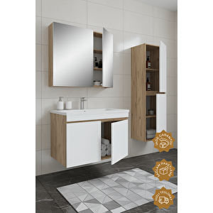 Tokyo 65 Cm Mdf Banyo Dolabı Seti + Boy Dolabı Atlantik Çam - Beyaz