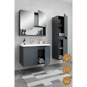 Napoli 80 Cm Mdf Banyo Dolabı Seti + Boy Dolabı Antrasit