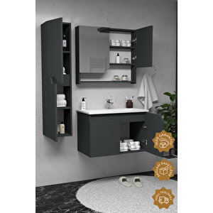 Napoli 80 Cm Mdf Banyo Dolabı Seti + Boy Dolabı Antrasit