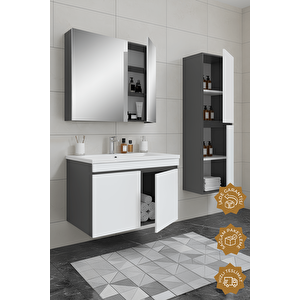 Tokyo 80 Cm Mdf Banyo Dolabı Seti +boy Dolabı Antrasit Beyaz