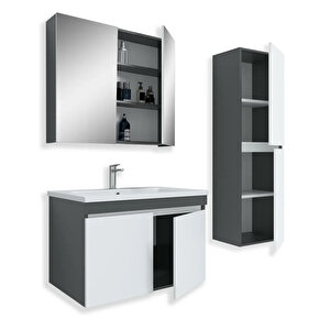 Tokyo 65 Cm Mdf Banyo Dolabı Seti + Boy Dolabı Antrasit Beyaz