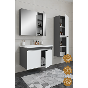 Tokyo 65 Cm Mdf Banyo Dolabı Seti + Boy Dolabı Antrasit Beyaz