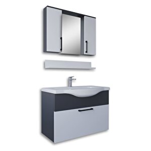 Eko 80 Cm Mdf Banyo Dolabı Seti Antrasit Beyaz
