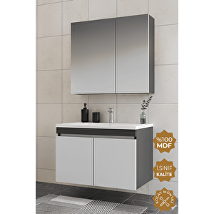 Tokyo 80 Cm Mdf Banyo Dolabı Seti Antrasit Beyaz