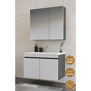 Tokyo 80 Cm Mdf Banyo Dolabı Seti Antrasit Beyaz