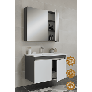 Tokyo 80 Cm Mdf Banyo Dolabı Seti Antrasit Beyaz