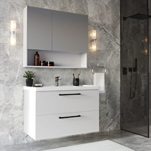 Batum 65 Cm Mdf Banyo Dolabı Seti Beyaz