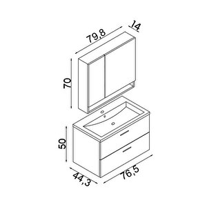Teta Home Batum 80 Cm Mdf Banyo Dolabı Seti