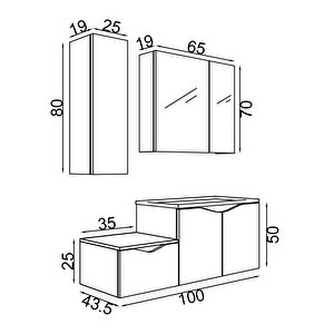 Teta Home Manila 100cm Mdf Banyo Seti + Boy Dolap