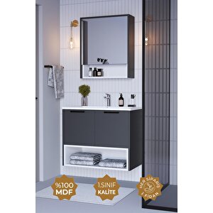 Suva 65 Cm Mdf Banyo Dolabı Seti Antrasit Beyaz