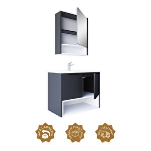 Suva 65 Cm Mdf Banyo Dolabı Seti Antrasit Beyaz