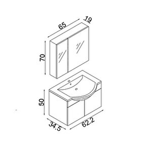 Teta Home Kahire 65 Cm Mdf Banyo Dolabı Seti
