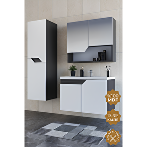 Napoli 80 Cm Mdf Banyo Dolabı Seti + Boy Dolabı Antrasit Beyaz