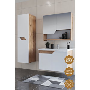 Napoli 65 Cm Mdf Banyo Dolabı Seti + Boy Dolabı Atlantik Çam - Beyaz