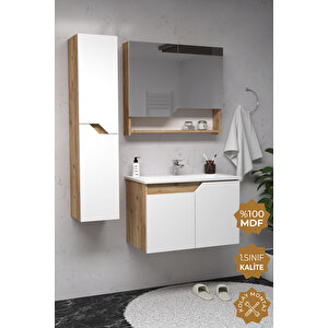 Napoli 65 Cm Mdf Banyo Dolabı Seti + Boy Dolabı Atlantik Çam - Beyaz
