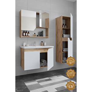 Napoli 65 Cm Mdf Banyo Dolabı Seti + Boy Dolabı Atlantik Çam - Beyaz